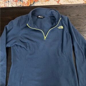 Womens North Face Blue Fleece with Lime green Zipper and logo